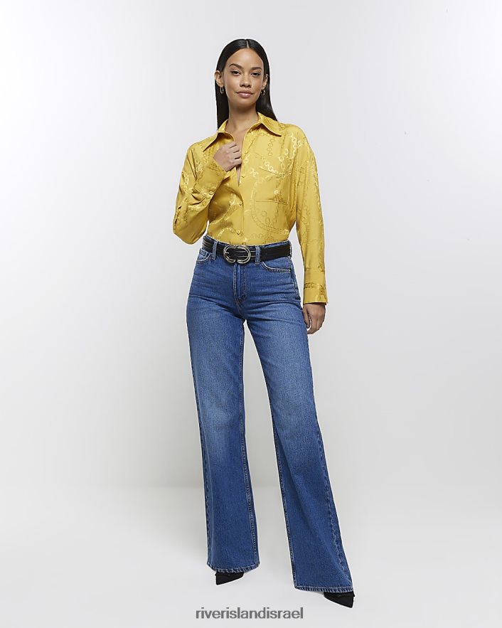 לבוש River Island חולצת אוברסייז שרשרת סאטן צהוב נשים BDZ4083860