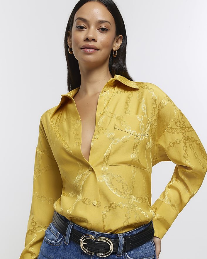לבוש River Island חולצת אוברסייז שרשרת סאטן צהוב נשים BDZ4083860