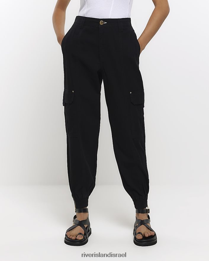 לבוש River Island מכנסי מטען עם חפת עם רוכסן שָׁחוֹר נשים BDZ4083862