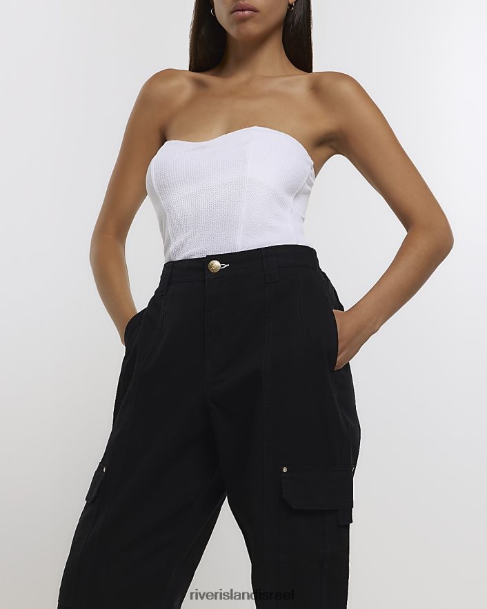 לבוש River Island מכנסי מטען עם חפת עם רוכסן שָׁחוֹר נשים BDZ4083862