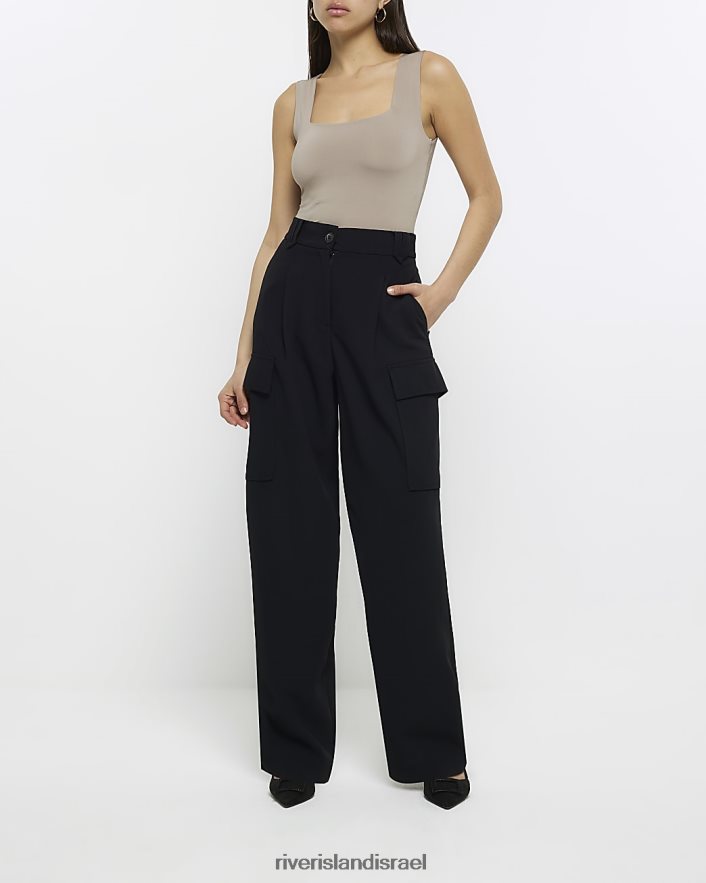 לבוש River Island בגד גוף עם צווארון מרובע חום נשים BDZ408386