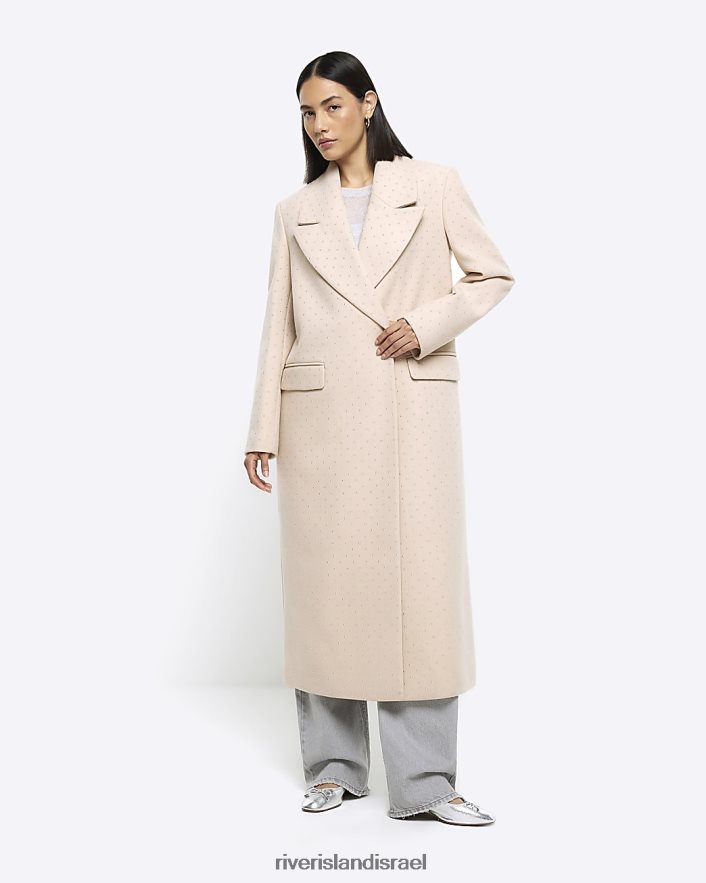 לבוש River Island מעיל ארוכות יהלומים בז' נשים BDZ4083870