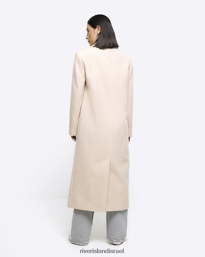 לבוש River Island מעיל ארוכות יהלומים בז' נשים BDZ4083870