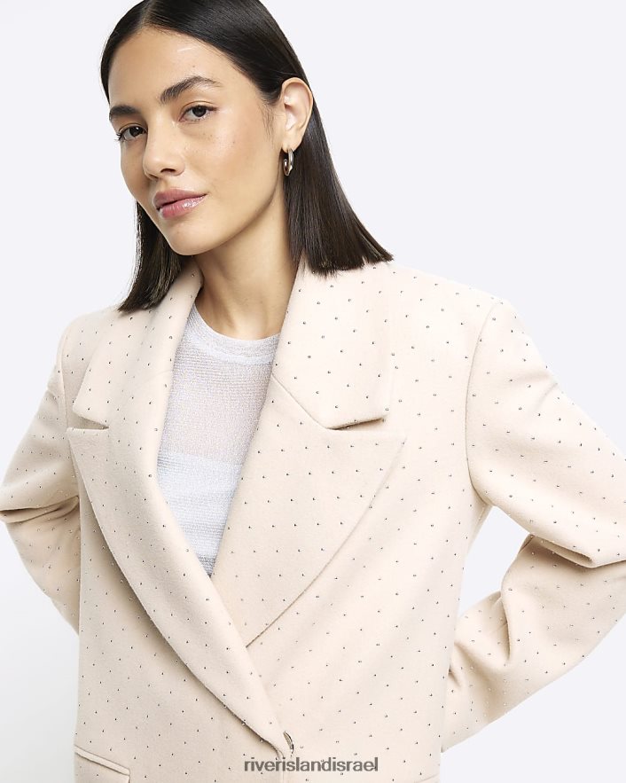 לבוש River Island מעיל ארוכות יהלומים בז' נשים BDZ4083870