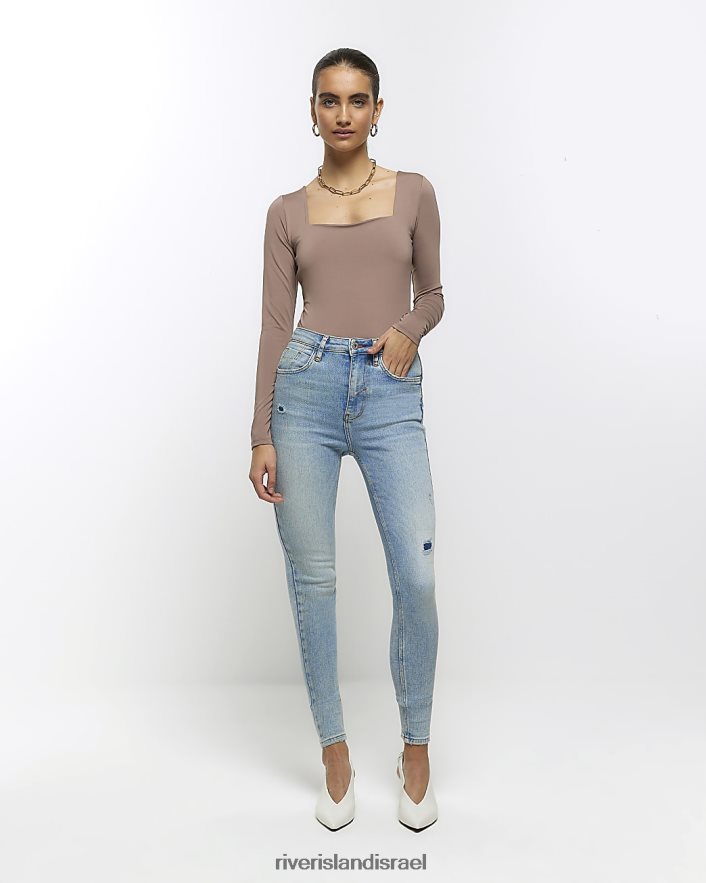 לבוש River Island ג'ינס סקיני קרוע בגזרה גבוהה כְּחוֹל נשים BDZ4083871