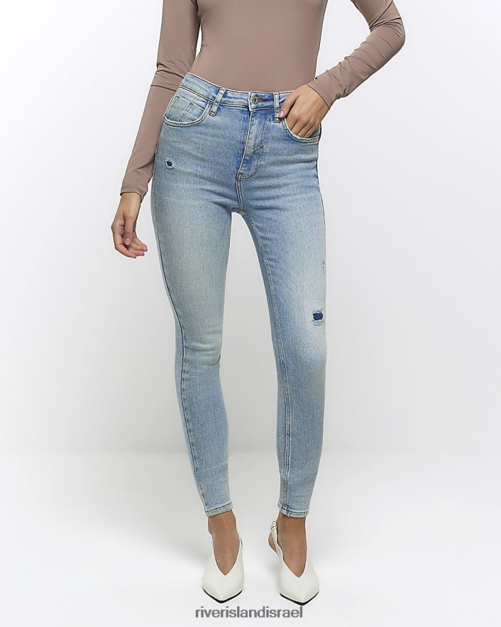 לבוש River Island ג'ינס סקיני קרוע בגזרה גבוהה כְּחוֹל נשים BDZ4083871