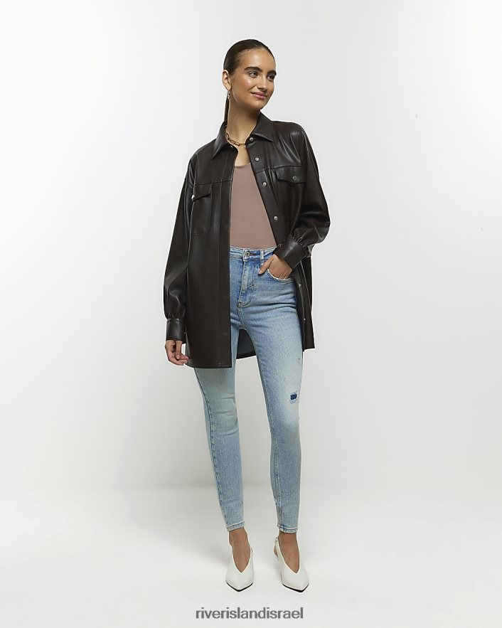 לבוש River Island ג'ינס סקיני קרוע בגזרה גבוהה כְּחוֹל נשים BDZ4083871