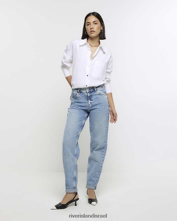 לבוש River Island ג'ינס רגוע בגזרה גבוהה כְּחוֹל נשים BDZ4083872
