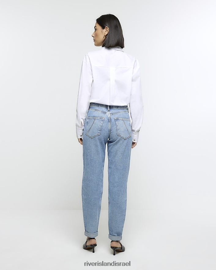 לבוש River Island ג'ינס רגוע בגזרה גבוהה כְּחוֹל נשים BDZ4083872