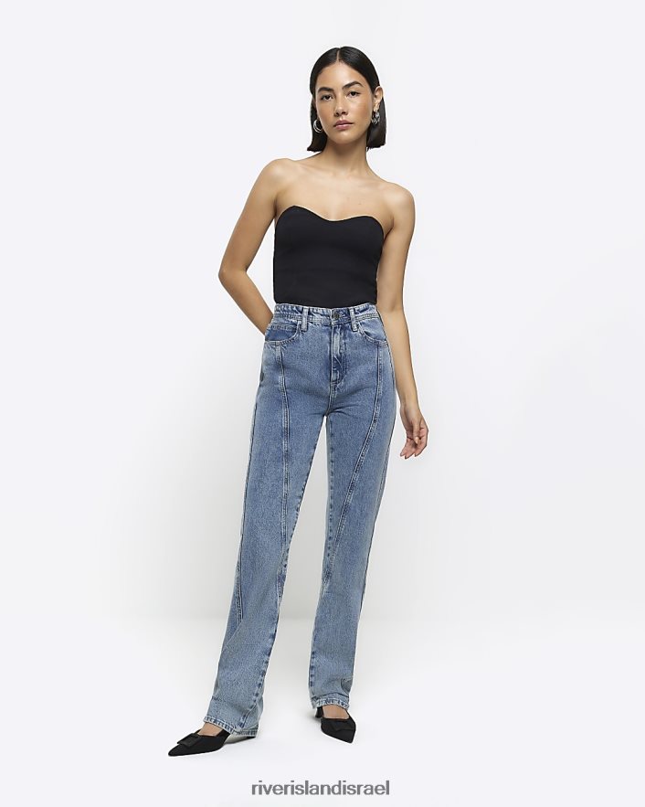 לבוש River Island ג'ינס ישר עם מותן גבוה כְּחוֹל נשים BDZ4083877