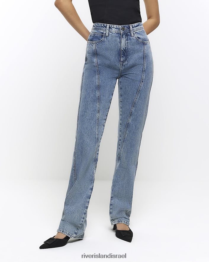 לבוש River Island ג'ינס ישר עם מותן גבוה כְּחוֹל נשים BDZ4083877
