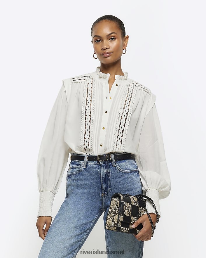 לבוש River Island חולצה עם שרוולים ארוכים לבן נשים BDZ4083879