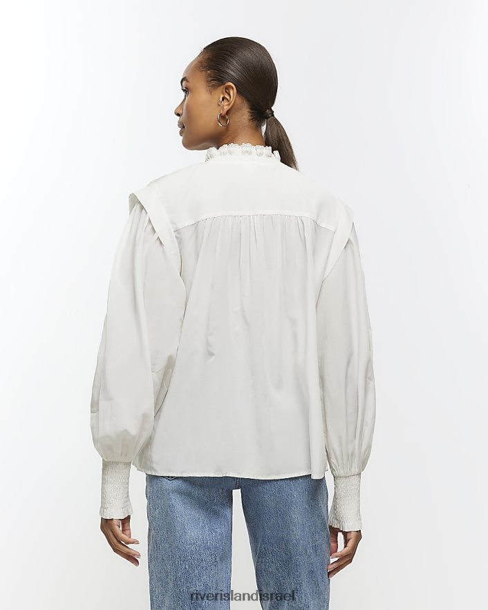 לבוש River Island חולצה עם שרוולים ארוכים לבן נשים BDZ4083879