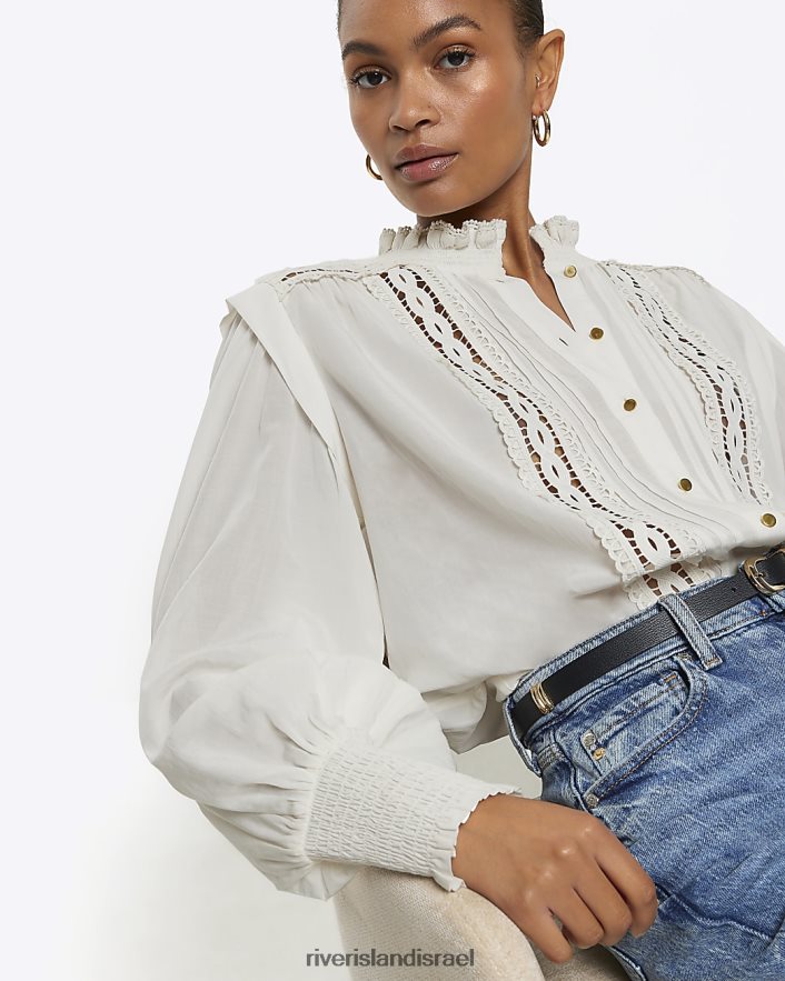 לבוש River Island חולצה עם שרוולים ארוכים לבן נשים BDZ4083879