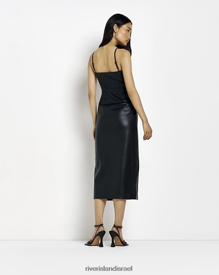 לבוש River Island שמלת מידי דמוי עור מלאכותית שָׁחוֹר נשים BDZ4083886