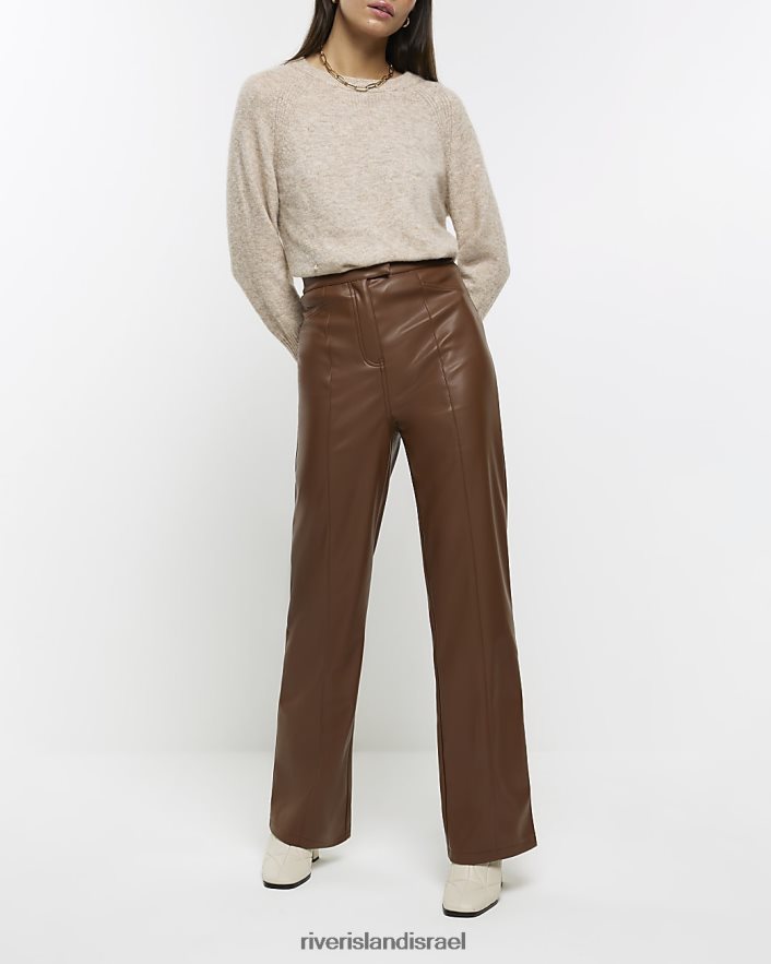 לבוש River Island מכנסיים ישרים מעור מלאכותי חום נשים BDZ4083887