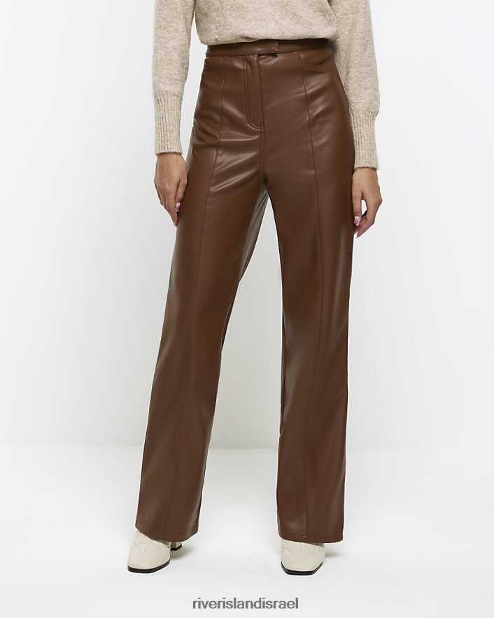 לבוש River Island מכנסיים ישרים מעור מלאכותי חום נשים BDZ4083887