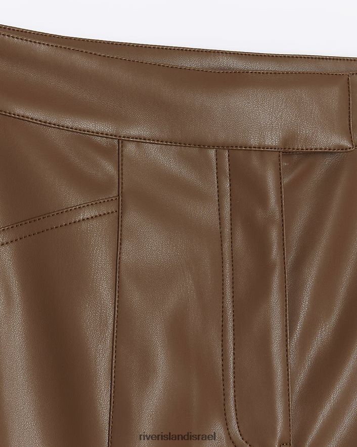 לבוש River Island מכנסיים ישרים מעור מלאכותי חום נשים BDZ4083887