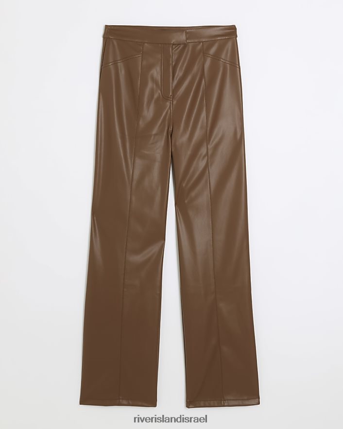 לבוש River Island מכנסיים ישרים מעור מלאכותי חום נשים BDZ4083887