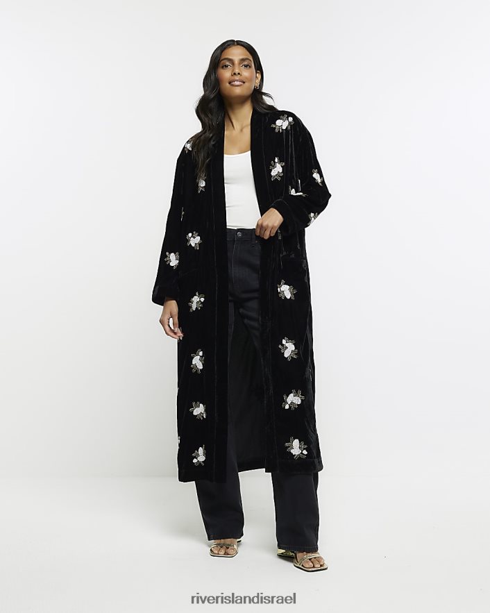 לבוש River Island קימונו מעוטר קטיפה שָׁחוֹר נשים BDZ4083888