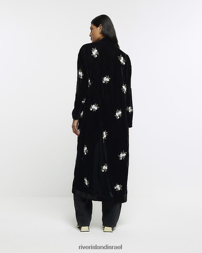 לבוש River Island קימונו מעוטר קטיפה שָׁחוֹר נשים BDZ4083888