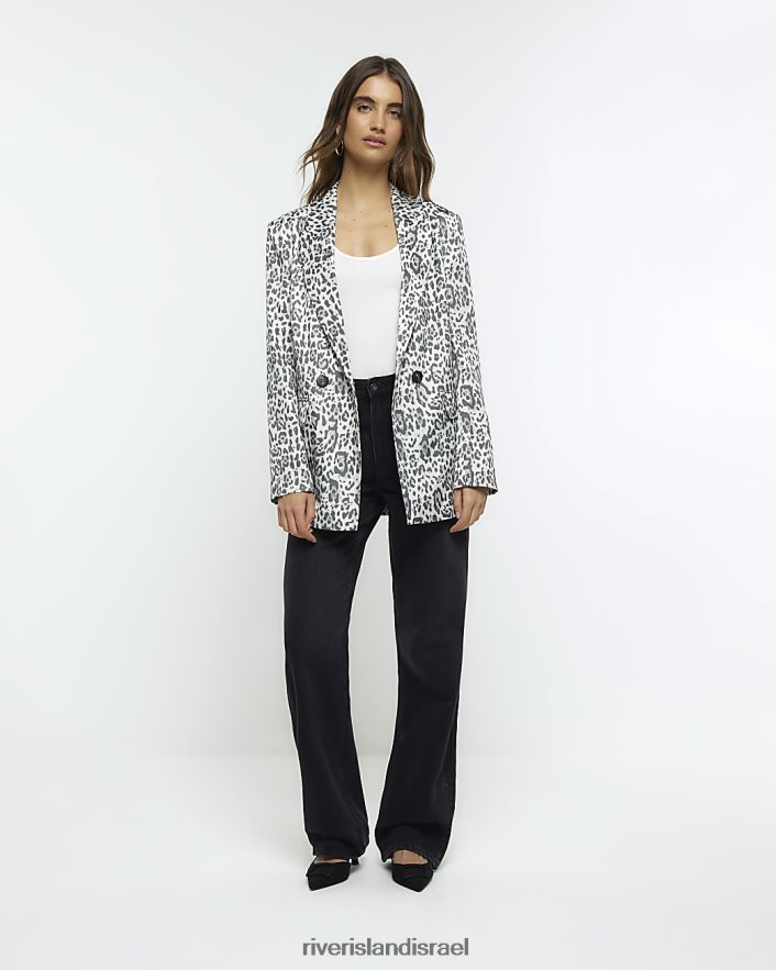 לבוש River Island בלייזר בהדפס חיות אפור נשים BDZ4083891