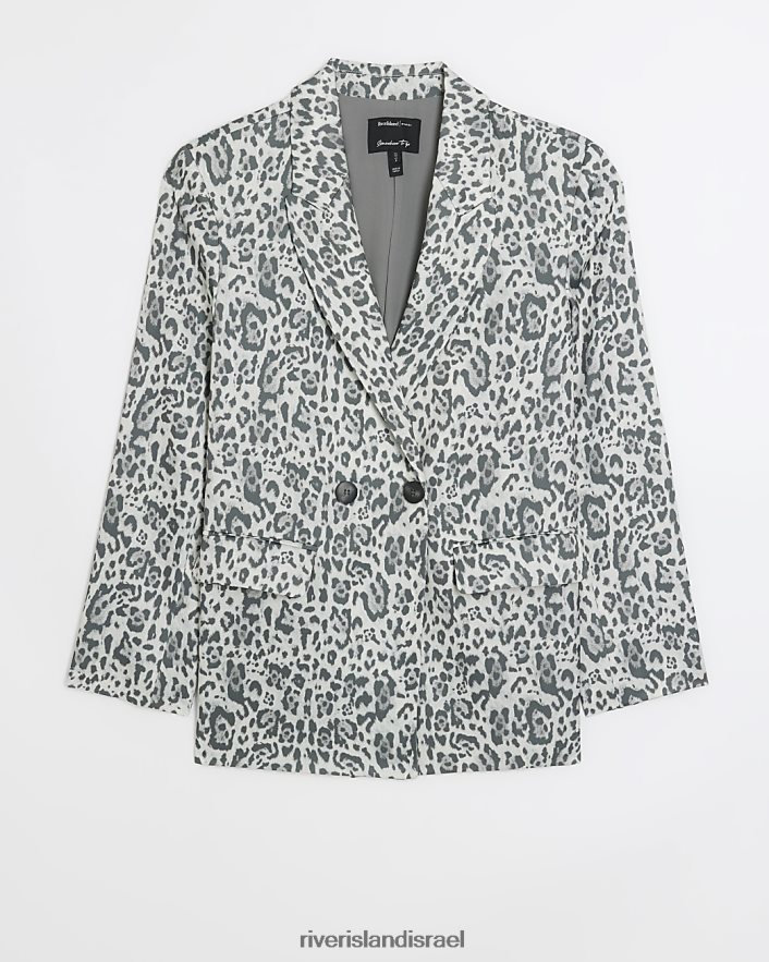 לבוש River Island בלייזר בהדפס חיות אפור נשים BDZ4083891