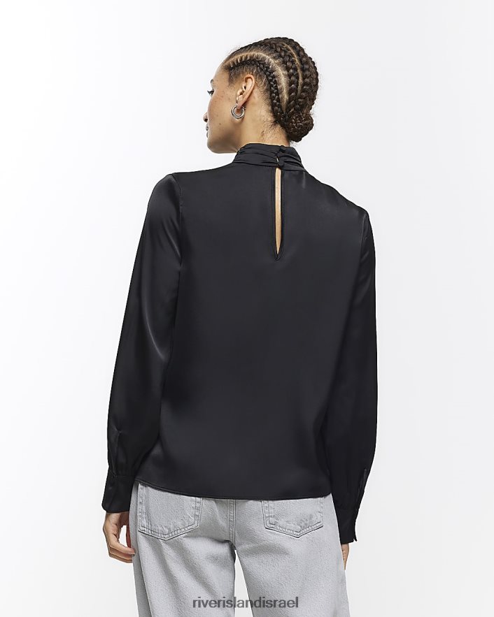 לבוש River Island חולצה עם צווארון מרופט שָׁחוֹר נשים BDZ4083892