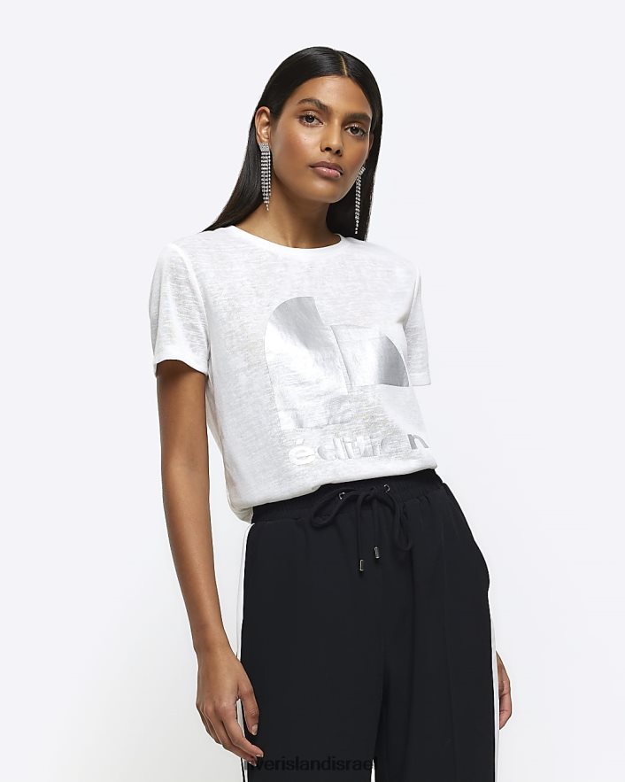 לבוש River Island חולצה גרפית לבן נשים BDZ4083895