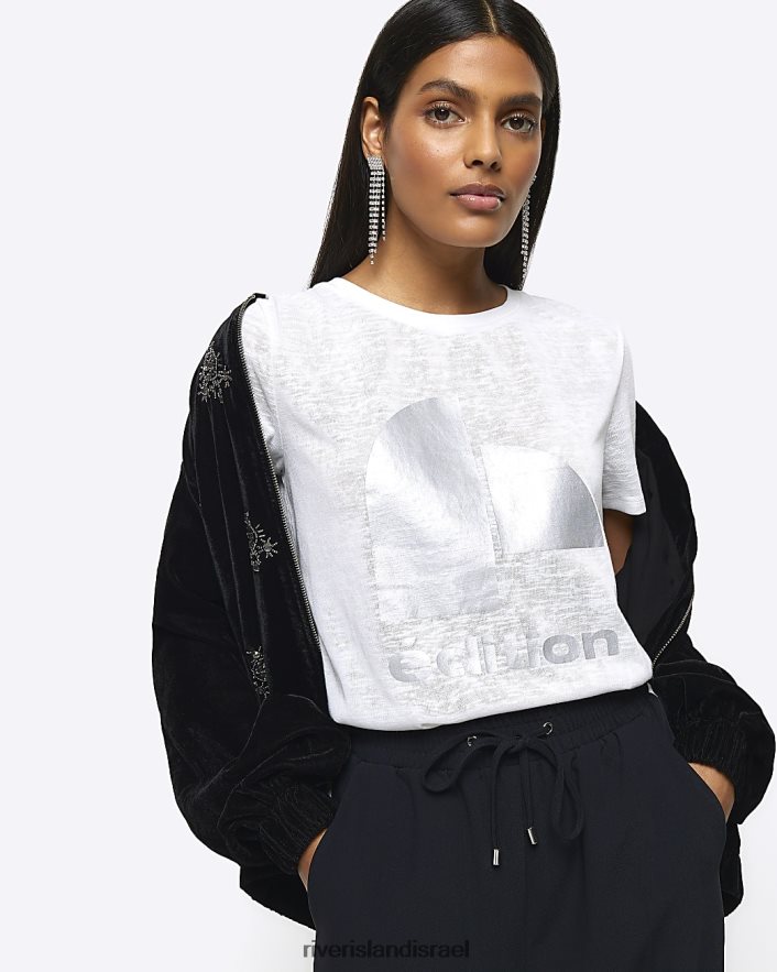 לבוש River Island חולצה גרפית לבן נשים BDZ4083895