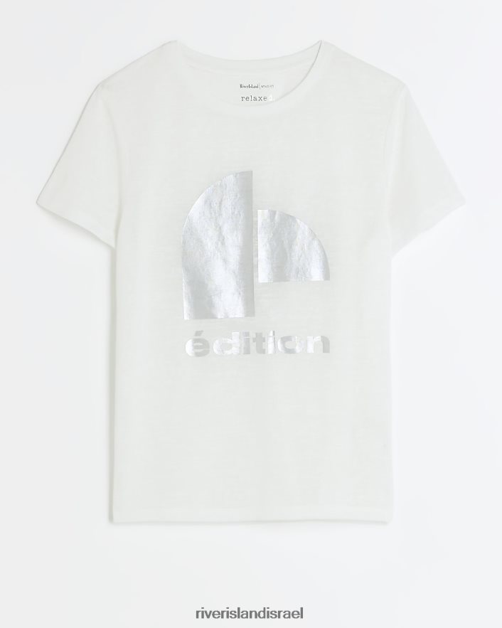 לבוש River Island חולצה גרפית לבן נשים BDZ4083895