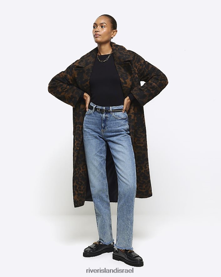 לבוש River Island ג'ינס ישר עם מותן גבוה כְּחוֹל נשים BDZ4083898