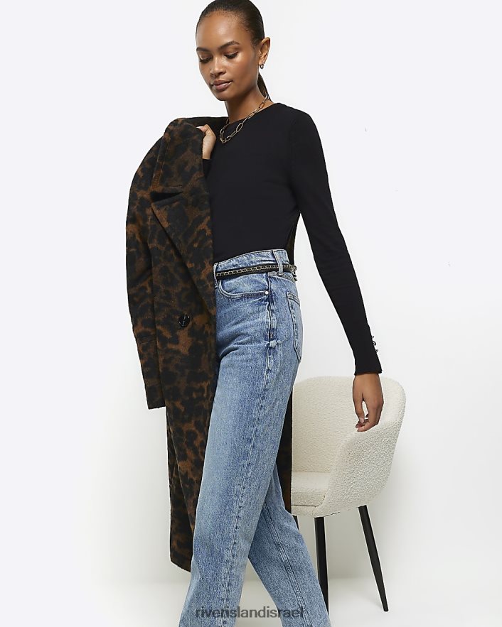 לבוש River Island ג'ינס ישר עם מותן גבוה כְּחוֹל נשים BDZ4083898