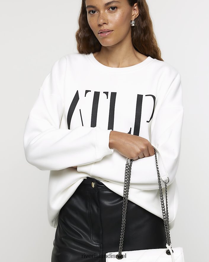 לבוש River Island סווטשירט גרפי לבן נשים BDZ4083899
