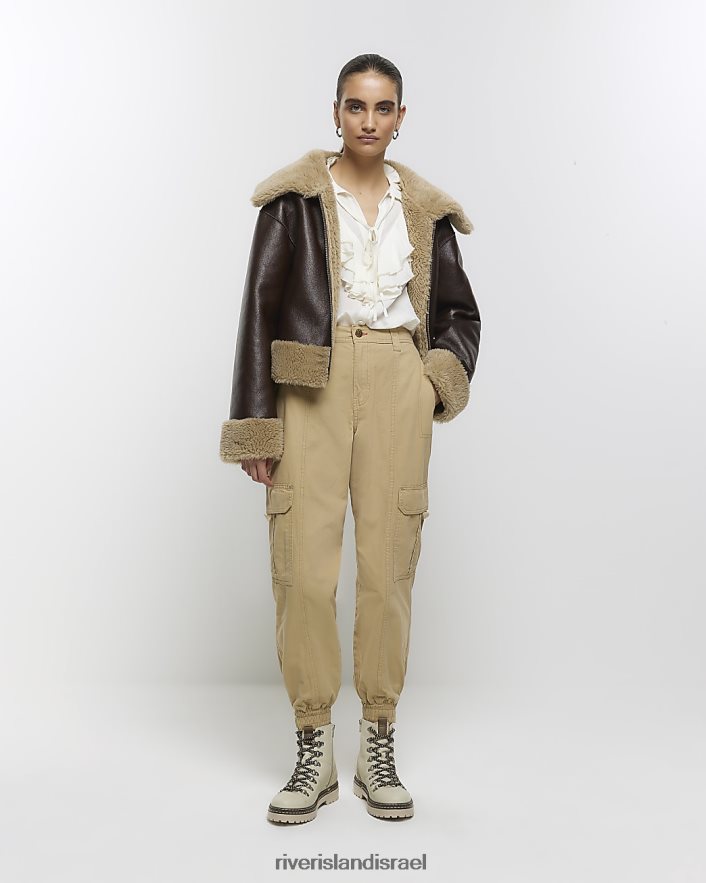 לבוש River Island מכנסי מטען עם אזיקים בז' נשים BDZ4083906