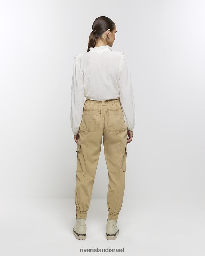 לבוש River Island מכנסי מטען עם אזיקים בז' נשים BDZ4083906