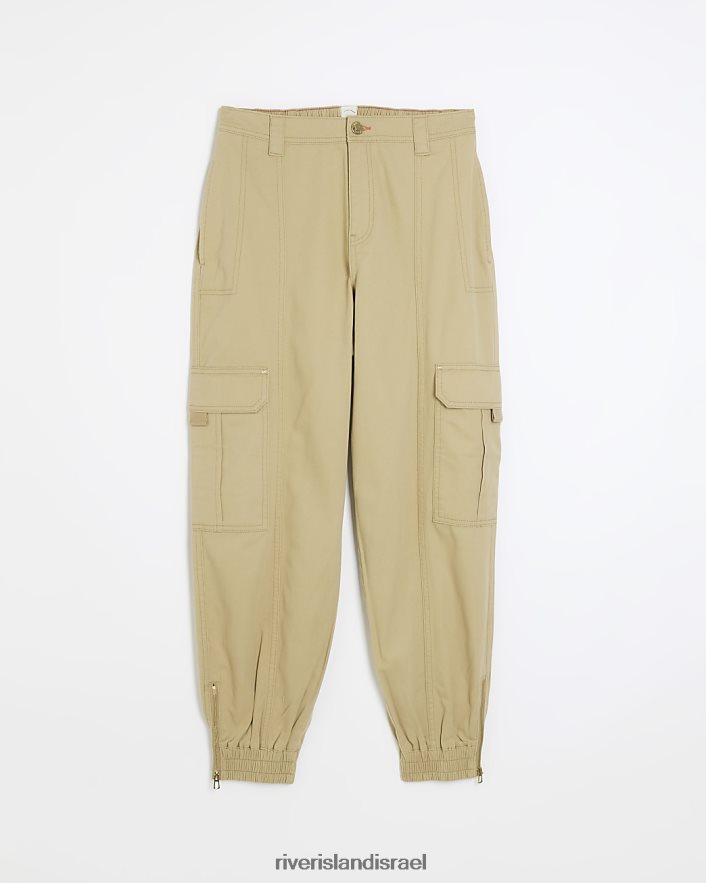 לבוש River Island מכנסי מטען עם אזיקים בז' נשים BDZ4083906