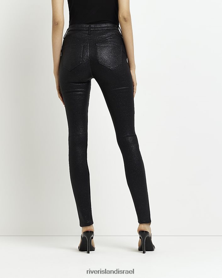 לבוש River Island ג'ינס סקיני מצופה בגזרה גבוהה שָׁחוֹר נשים BDZ4083912