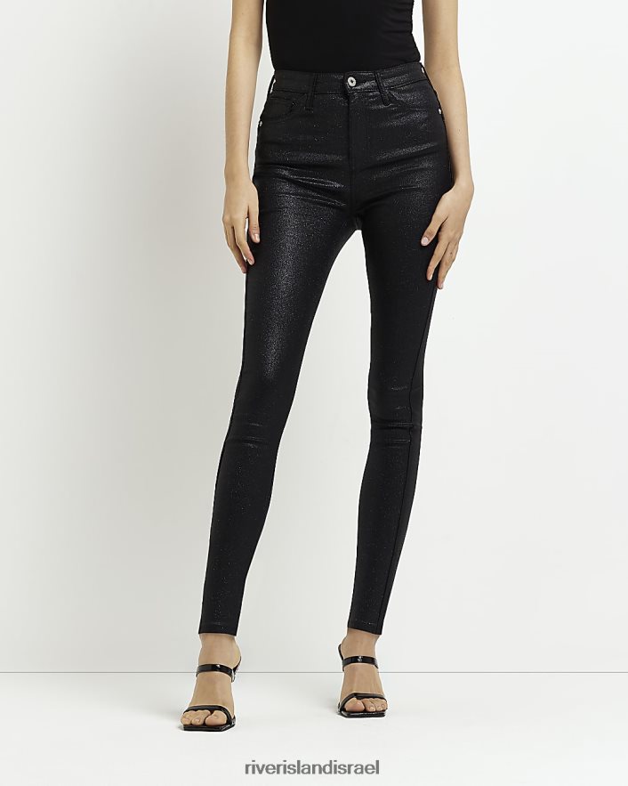 לבוש River Island ג'ינס סקיני מצופה בגזרה גבוהה שָׁחוֹר נשים BDZ4083912