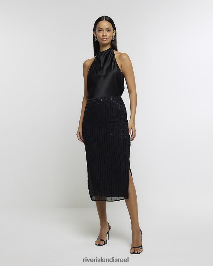 לבוש River Island חצאית מידי עם חרוזים שָׁחוֹר נשים BDZ4083921