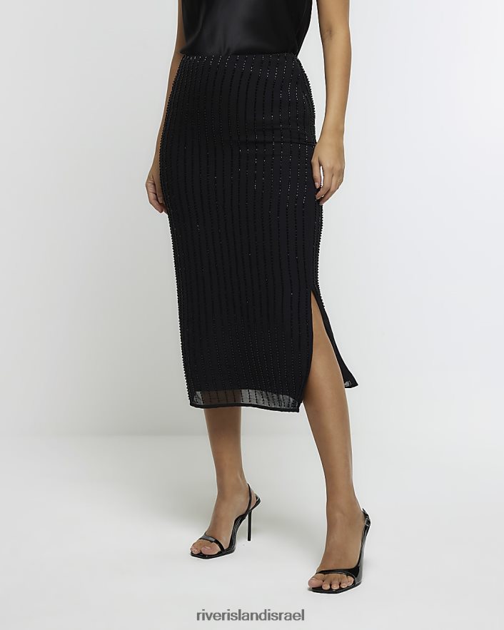 לבוש River Island חצאית מידי עם חרוזים שָׁחוֹר נשים BDZ4083921