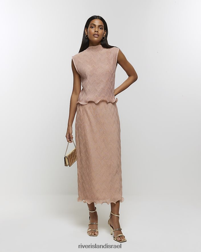 לבוש River Island חצאית מידי עם סלסולים וָרוֹד נשים BDZ4083922
