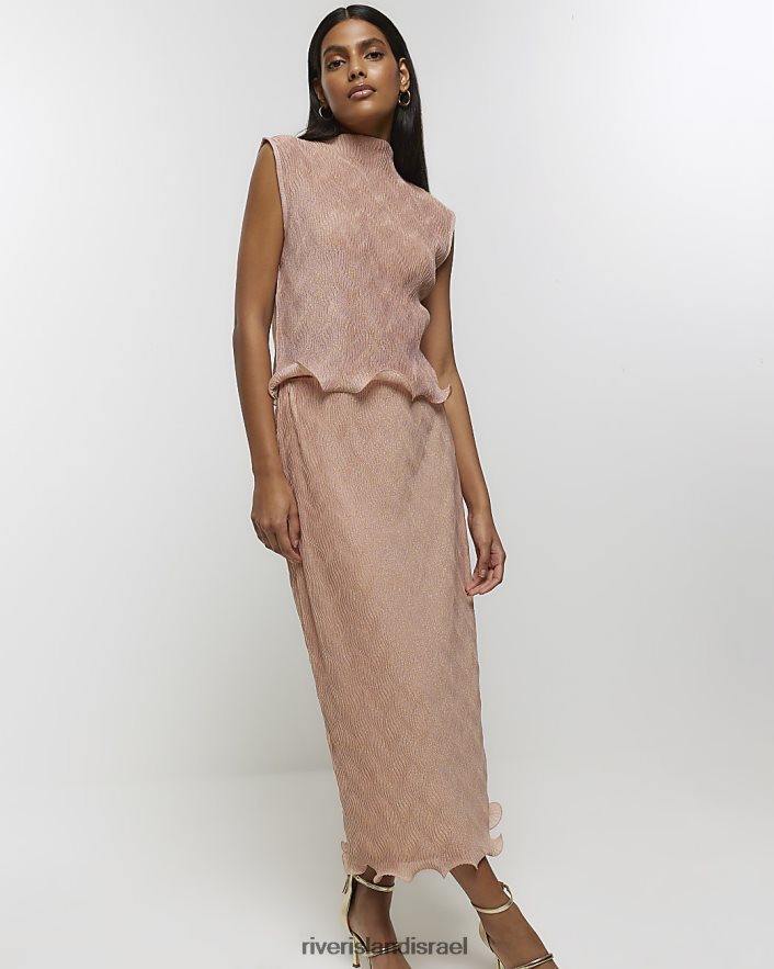 לבוש River Island חצאית מידי עם סלסולים וָרוֹד נשים BDZ4083922
