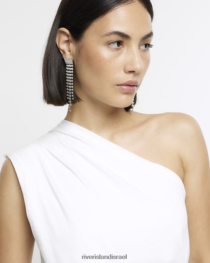 לבוש River Island חלק עליון עם קפלים בכתף ​​אחת לבן נשים BDZ4083924