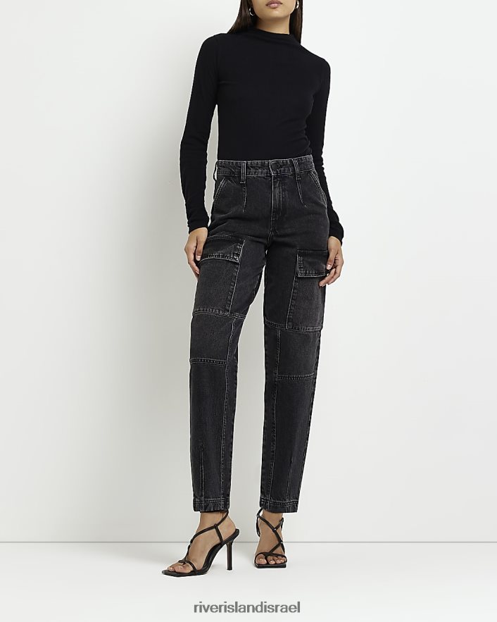 לבוש River Island חלק עליון עם שרוולים ארוכים עם צווארון גבוה שָׁחוֹר נשים BDZ4083926