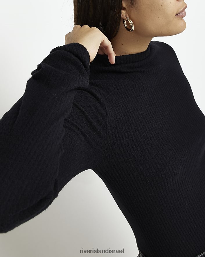 לבוש River Island חלק עליון עם שרוולים ארוכים עם צווארון גבוה שָׁחוֹר נשים BDZ4083926