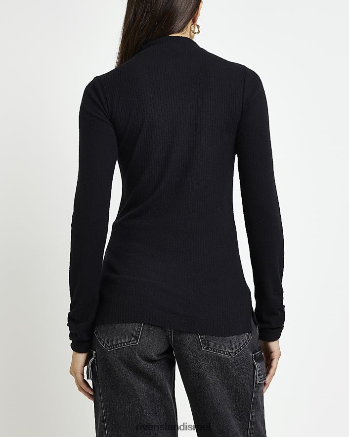 לבוש River Island חלק עליון עם שרוולים ארוכים עם צווארון גבוה שָׁחוֹר נשים BDZ4083926