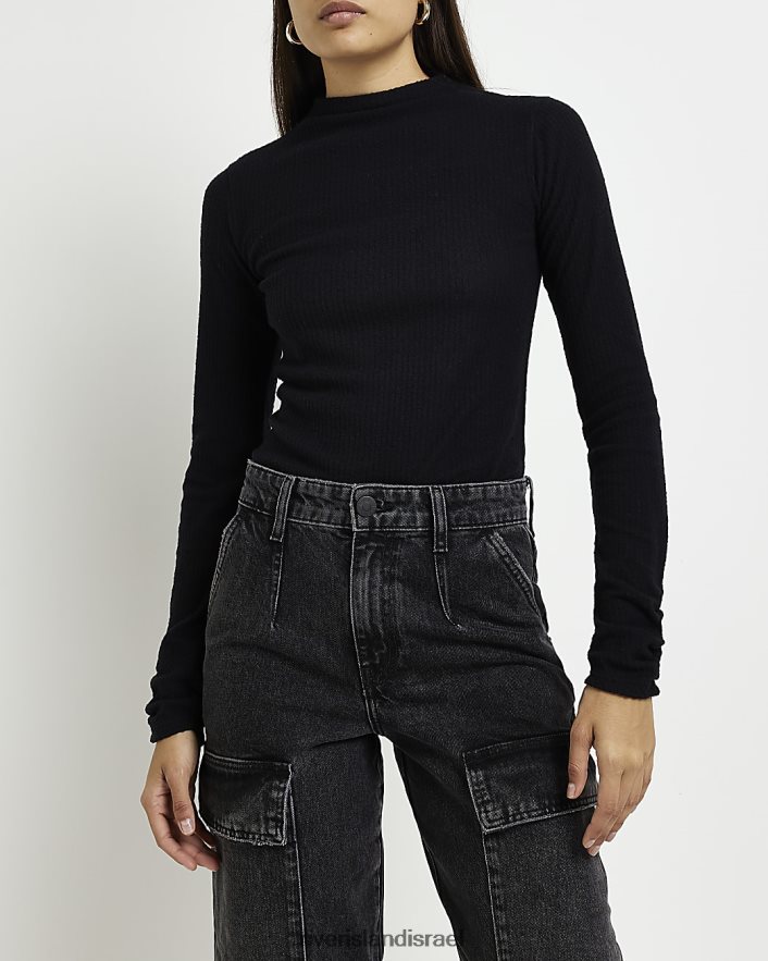 לבוש River Island חלק עליון עם שרוולים ארוכים עם צווארון גבוה שָׁחוֹר נשים BDZ4083926