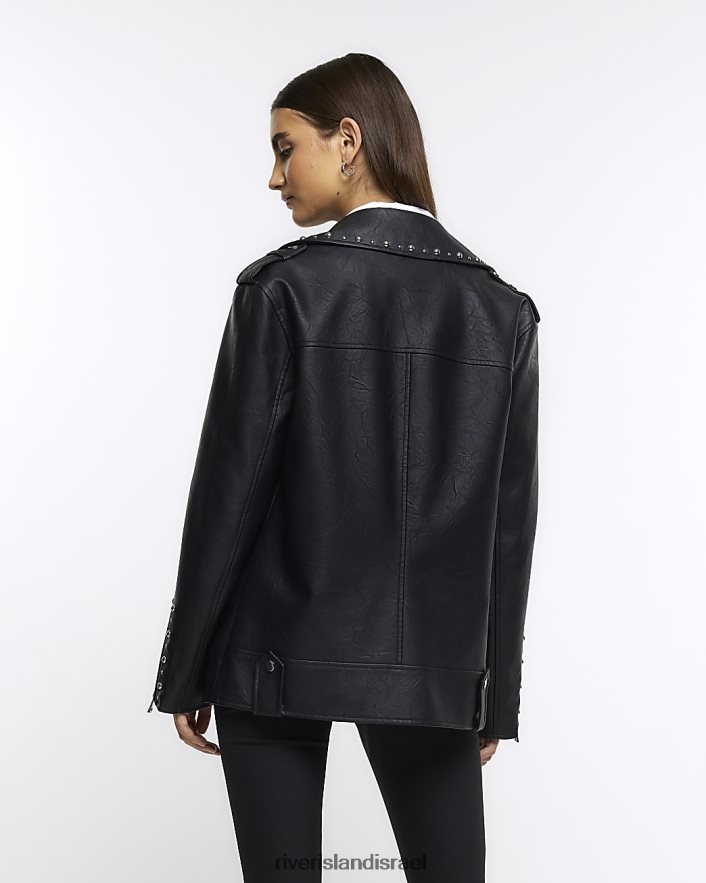 לבוש River Island מעיל אופנוענים אוברסייז משובץ שָׁחוֹר נשים BDZ4083937