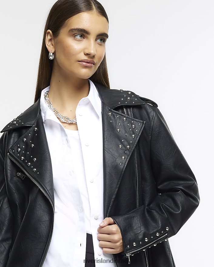 לבוש River Island מעיל אופנוענים אוברסייז משובץ שָׁחוֹר נשים BDZ4083937